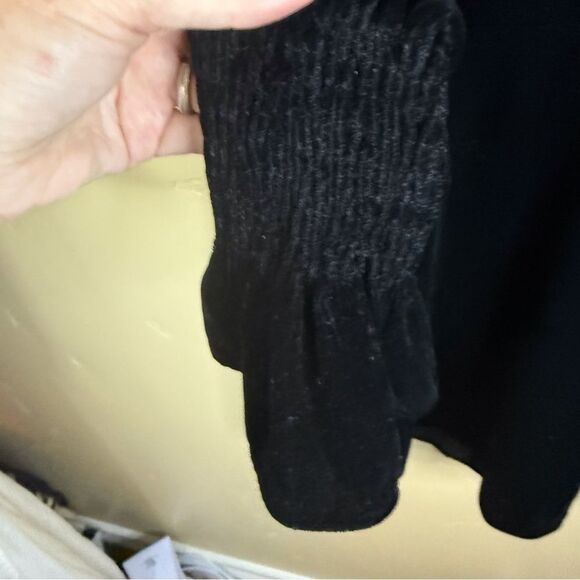 Zara Velour Black Mini Dress Size Medium Statement Arms Gothic Whimsigoth Witchy - Picture 4 of 7